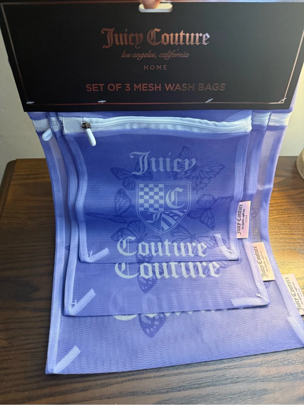 Juicy Couture Home Set of 3 Mesh Wash Bags Purple NWT